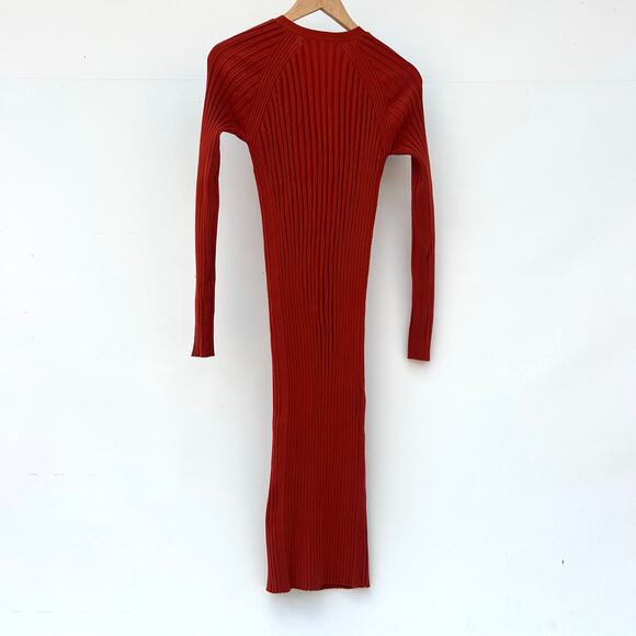 Dion Lee Gradient Ribbed Wool Snap Front Midi Dress Medium Rust Red Long Sleeve - Picture 5 of 10